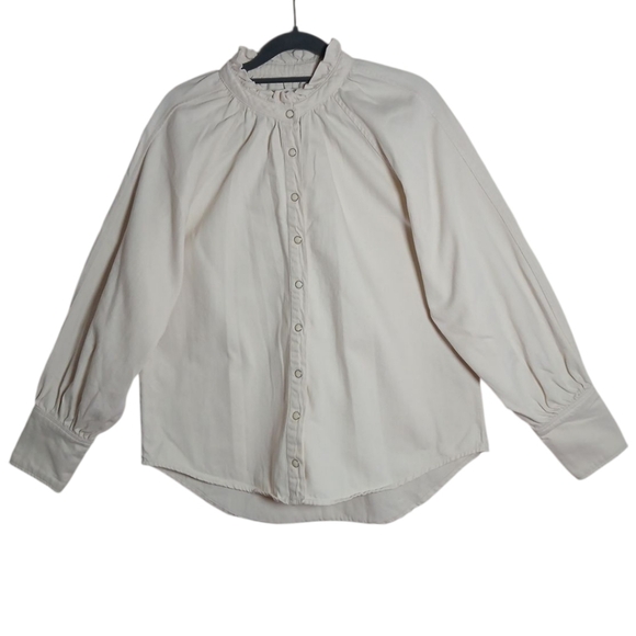 Mango Tops - Mango Denim‎ Cream Button-Up Blouse Sz L